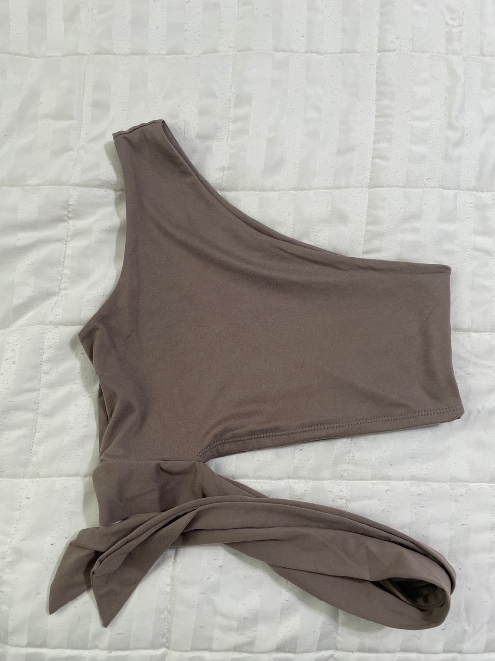 Pomelo Projects One-Shoulder Taupe Crop Top with Side Tie